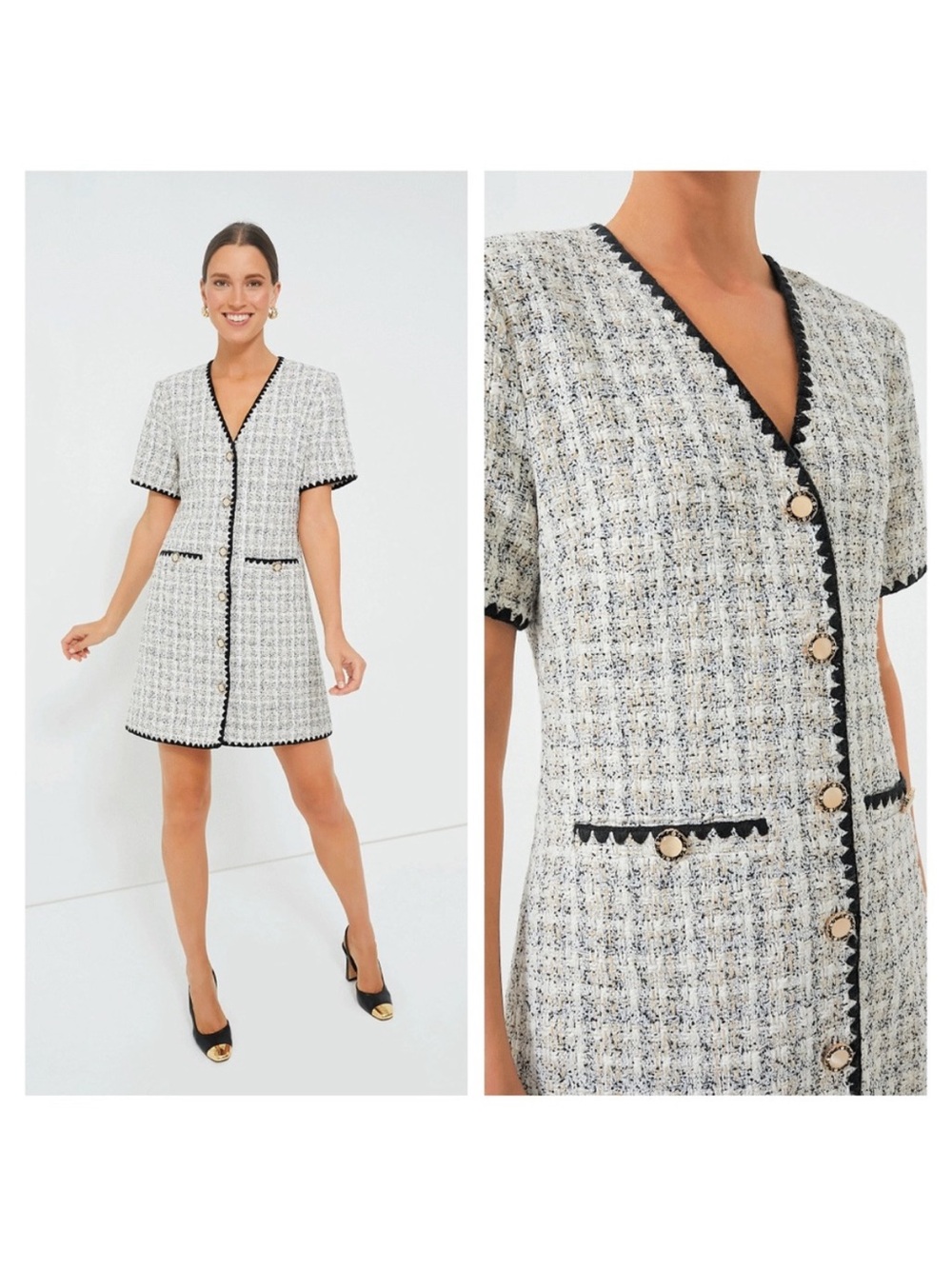NWT Pomander Place White Tweed Josephine Button Down Dress | Size M